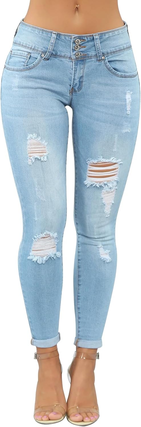 Women's Skinny Ripped Trendy Jeans Distressed Stretchy Pants