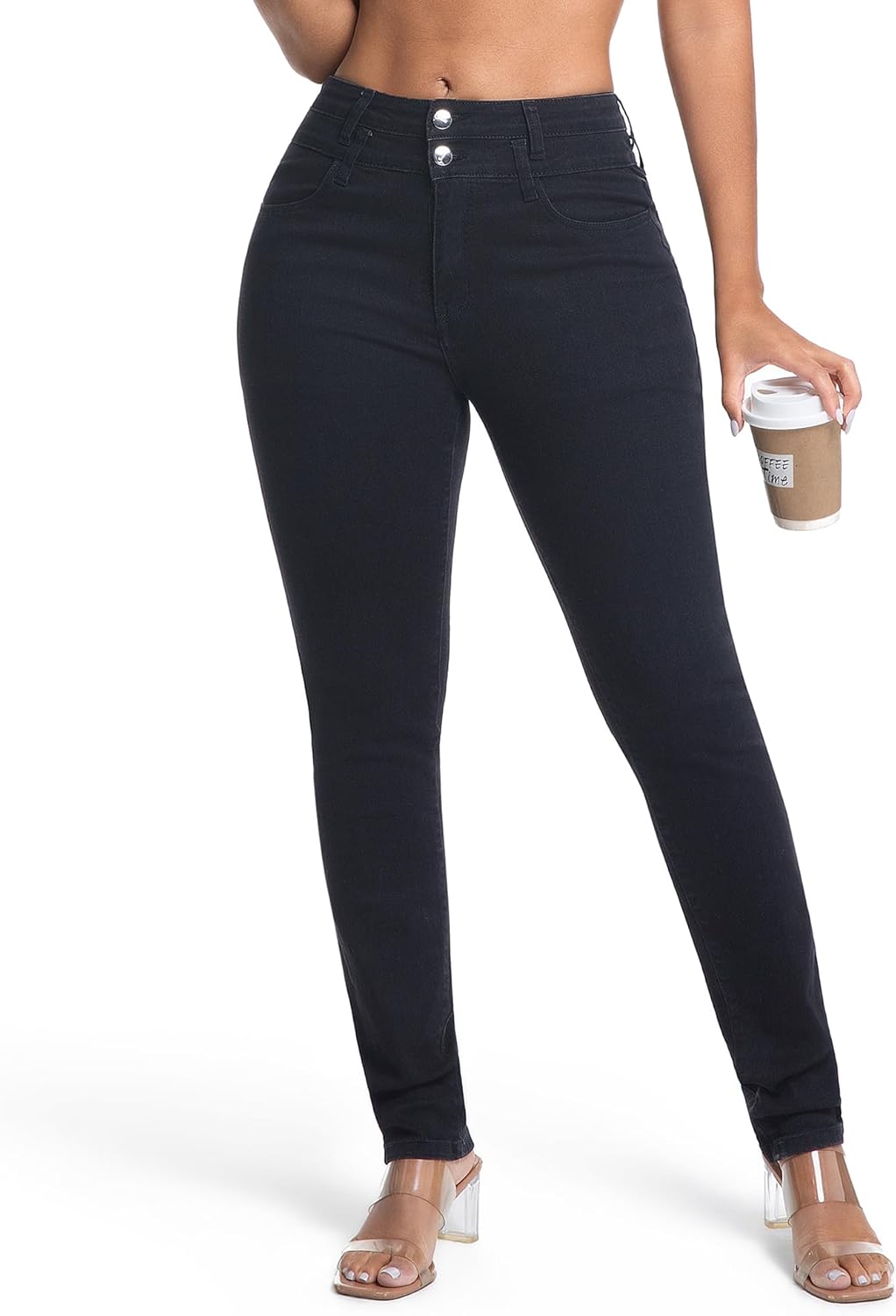 Women's High Waisted 2 Button Stretch Skinny Jeans Butt Lift Slim Fit Pants
