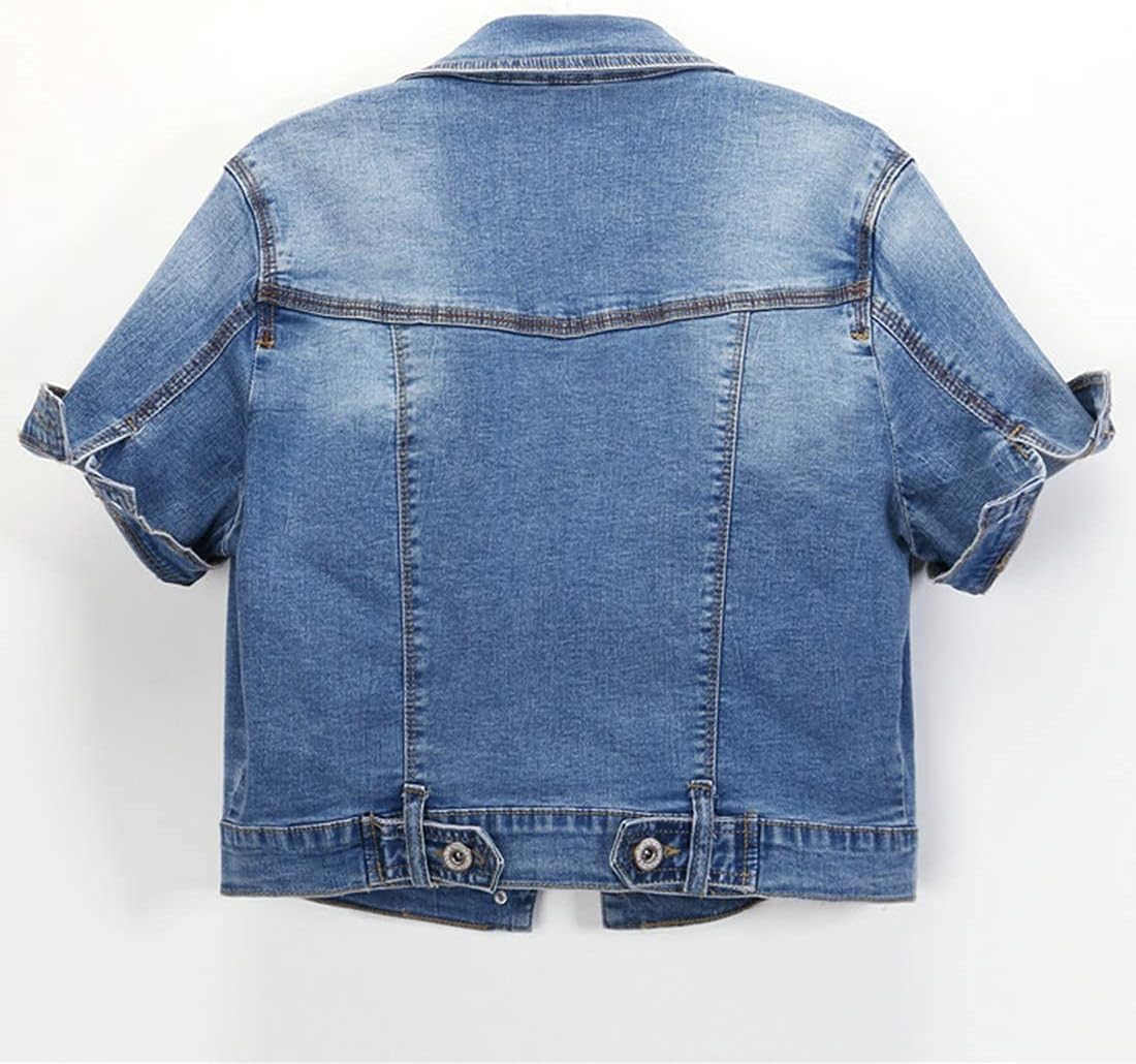 Women's Summer Short Sleeve Crop Trucker Jacket Jean Coat Tops