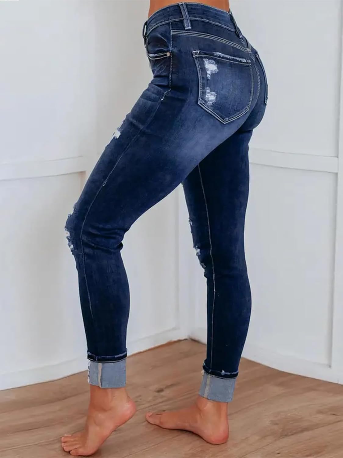 Women's Ripped Skinny Slim Fit Jeans Frayed Distressed Stretchy Pants