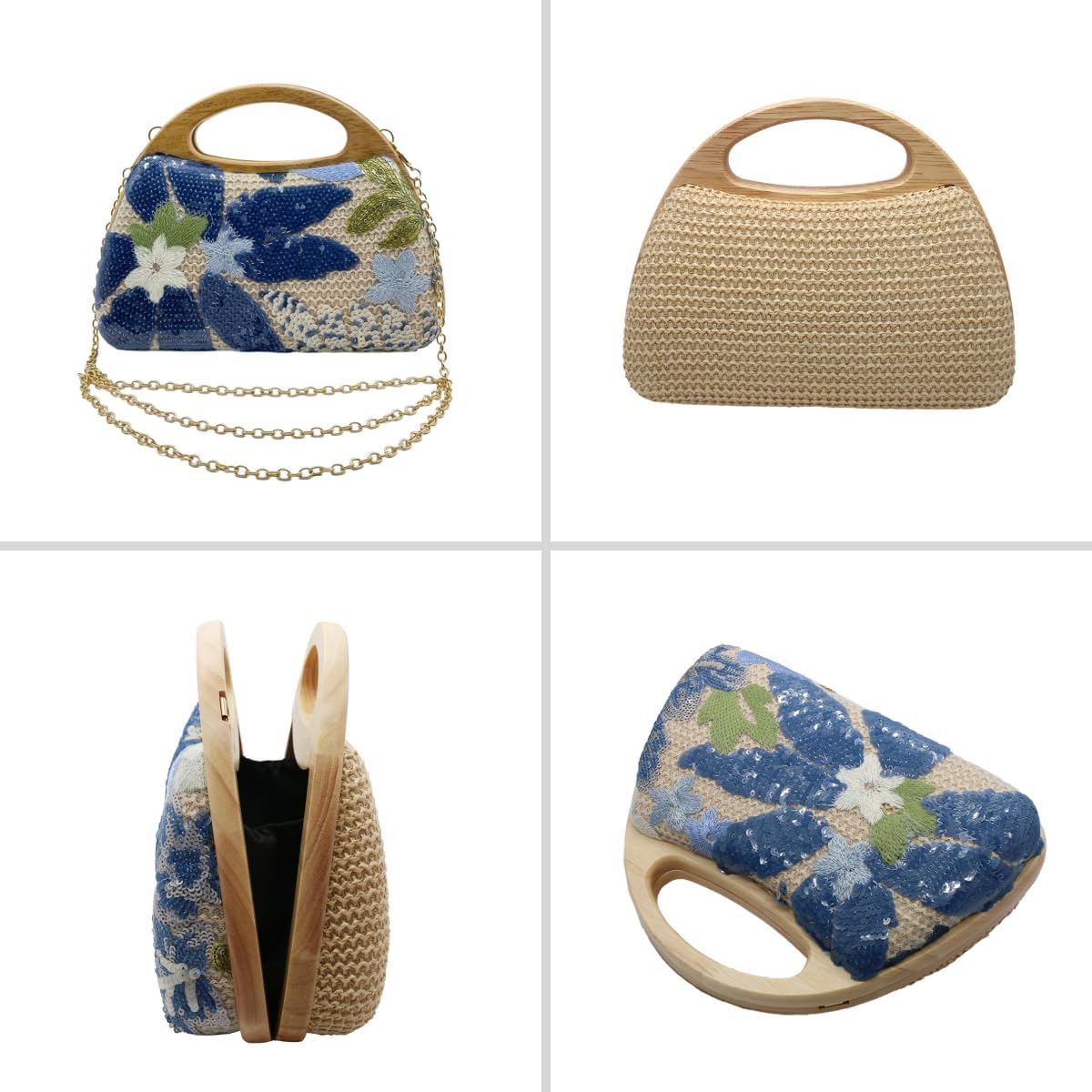 Straw Clutch Handbags Women Beach Crossbody Hand-woven Summer Purse Wallet Top handle Evening Bag for Wedding Party