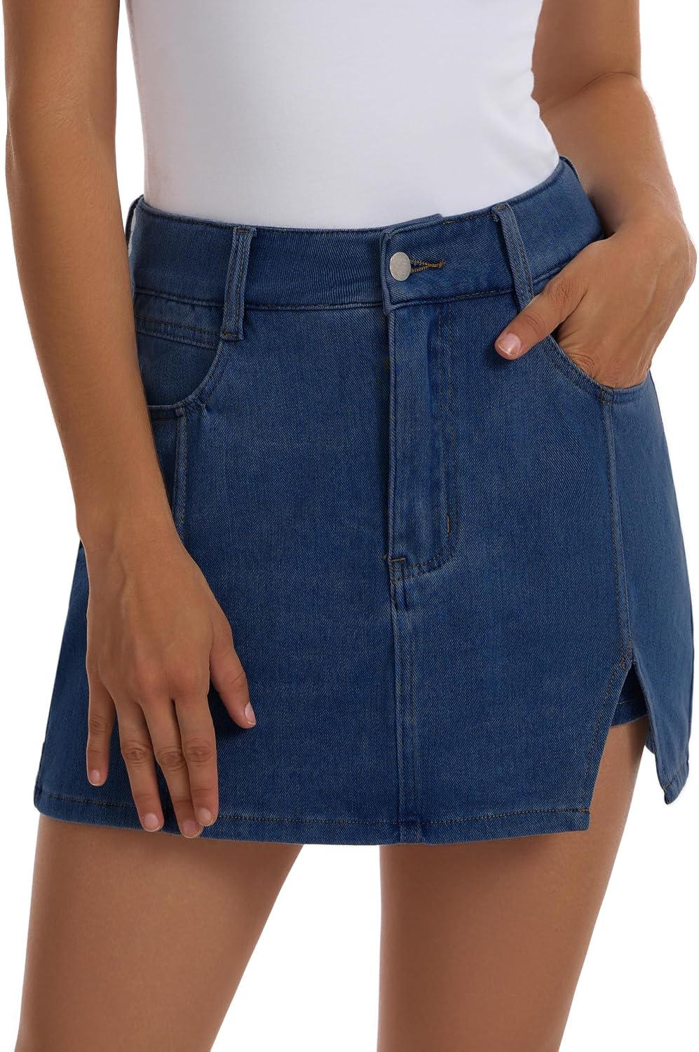 Jean Skort for Women Shorts High Waisted Side Slit Stretch Summer Casual Mini Skirts