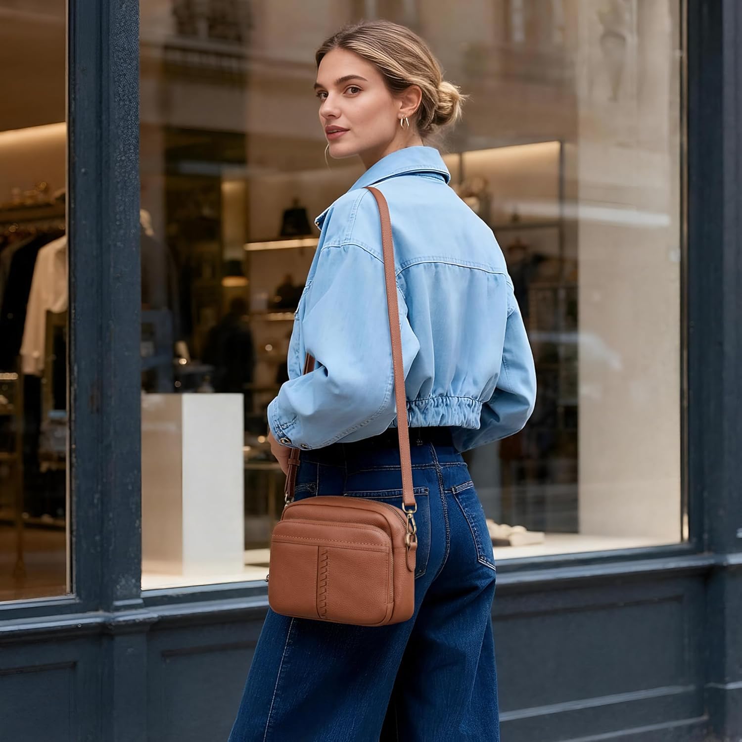 Genuine Leather Crossbody Bag for Women Anti Theft Purse and Hangbags with Built in RFID Wallet