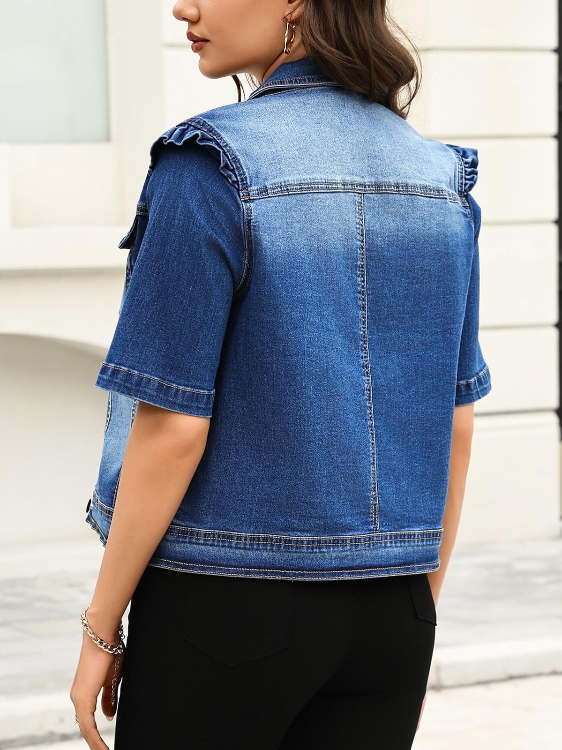 Women Short Sleeve Jacket Button Down Jean Shirt Jacket with Pockets Lightweight Summer Casual Stretch Top Women Short Sleeve Jacket Button Down Jean Shirt Jacket with Pockets Lightweight Summer Casual Stretch Top