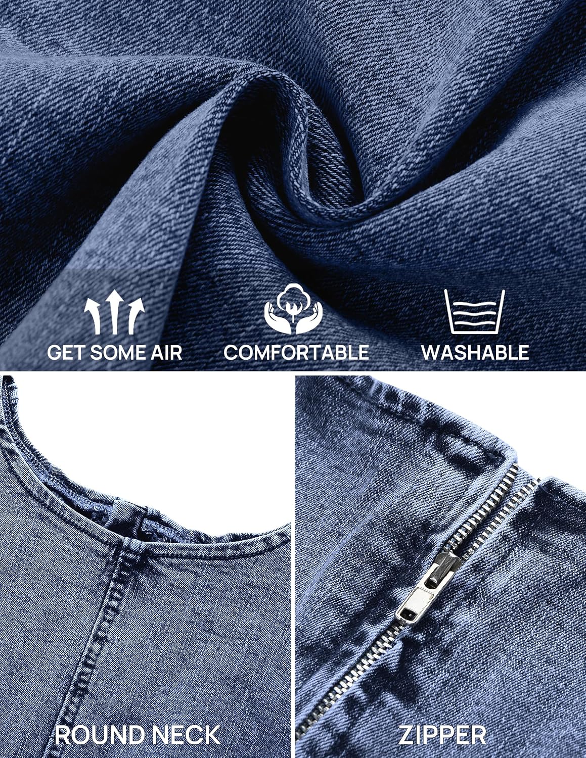 Women's Summer Sleeveless Dress Casual Crew Neck Stretchy Mini Jean Dresses Cowboy Chic Outfits