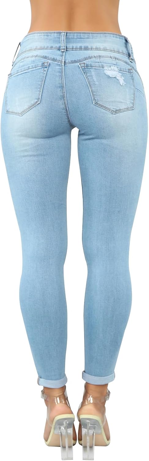 Women's Skinny Ripped Trendy Jeans Distressed Stretchy Pants