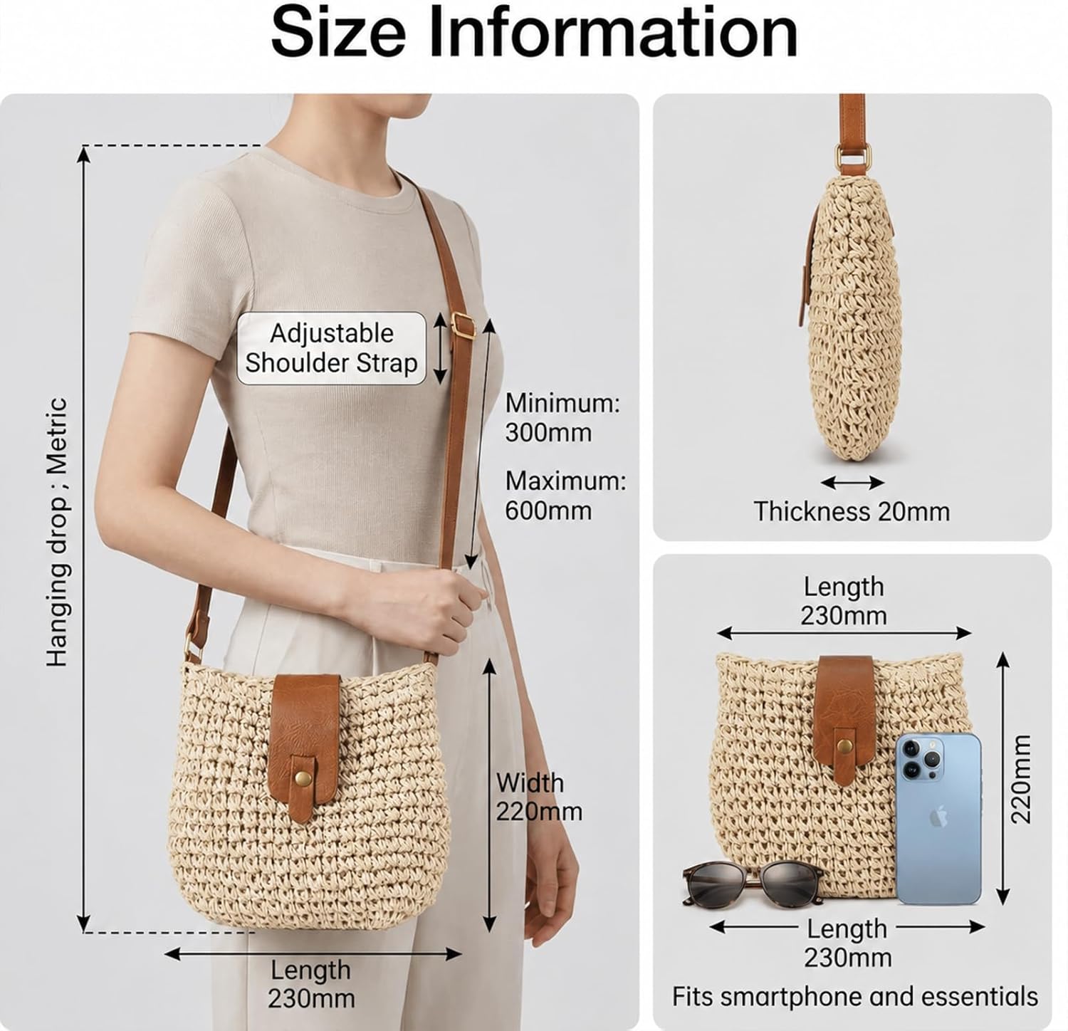 Summer Beach Straw Crossbody Bags for Women Woven Purse Vacation Handbags Shoulder Bag Clutch