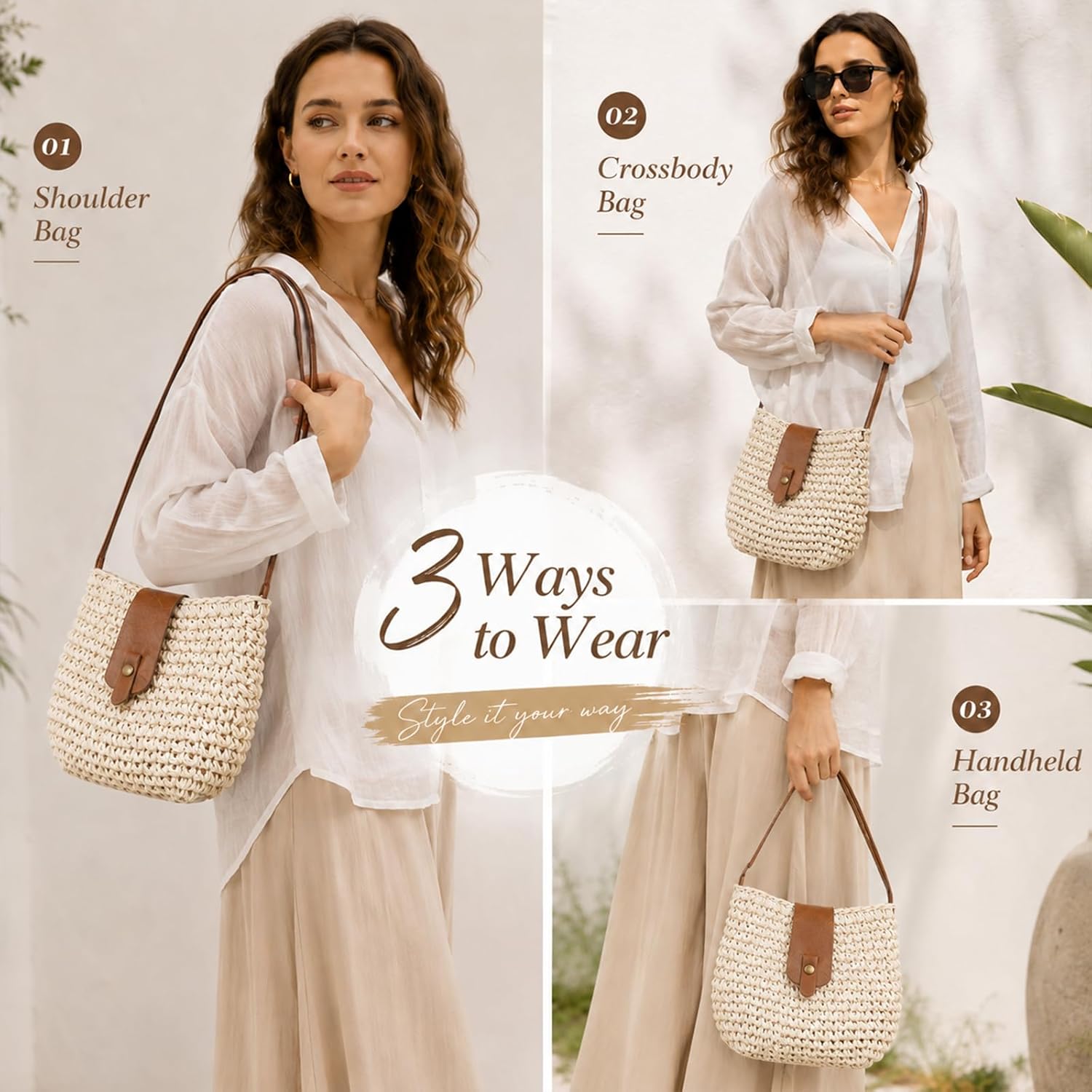Summer Beach Straw Crossbody Bags for Women Woven Purse Vacation Handbags Shoulder Bag Clutch