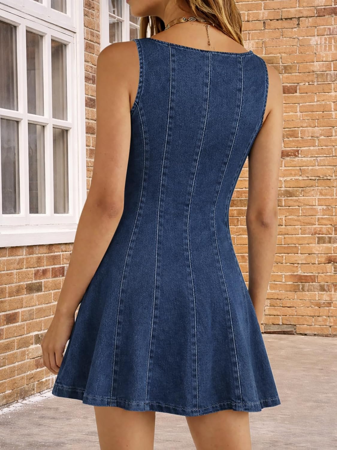 Womens Casual Overalls Dresses Summer Sleeveless Babydoll A Line Zipper Trendy Flowy Tank Mini Jean Dress