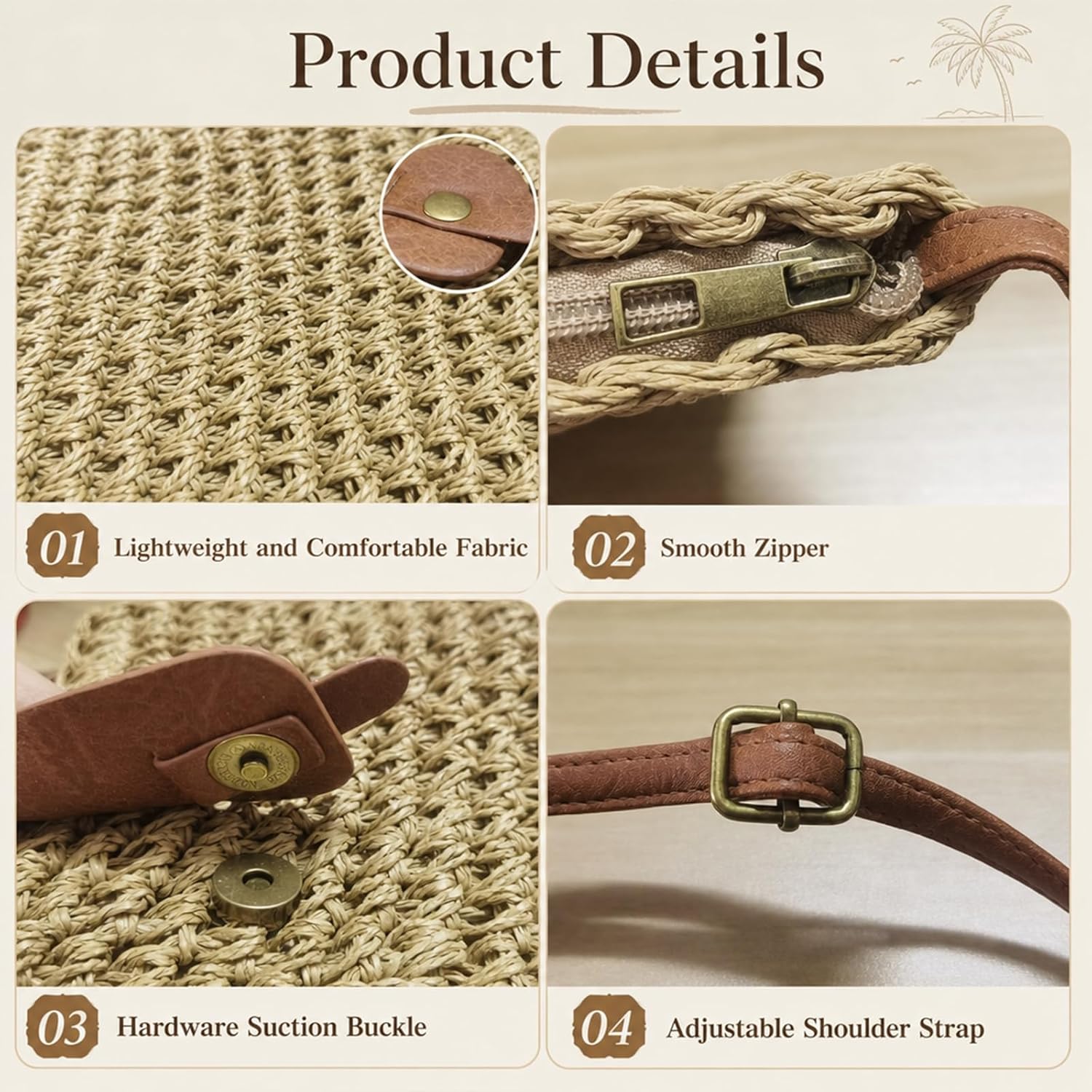 Summer Beach Straw Crossbody Bags for Women Woven Purse Vacation Handbags Shoulder Bag Clutch