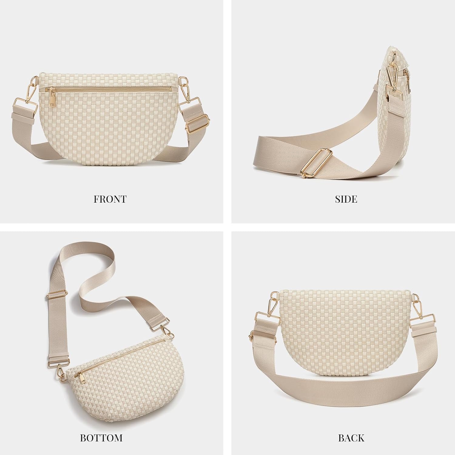 Woven Crossbody Bags for Women Checkered PU Bum Bag Waist Pack Travel Sling Purse with Adjustable Strap
