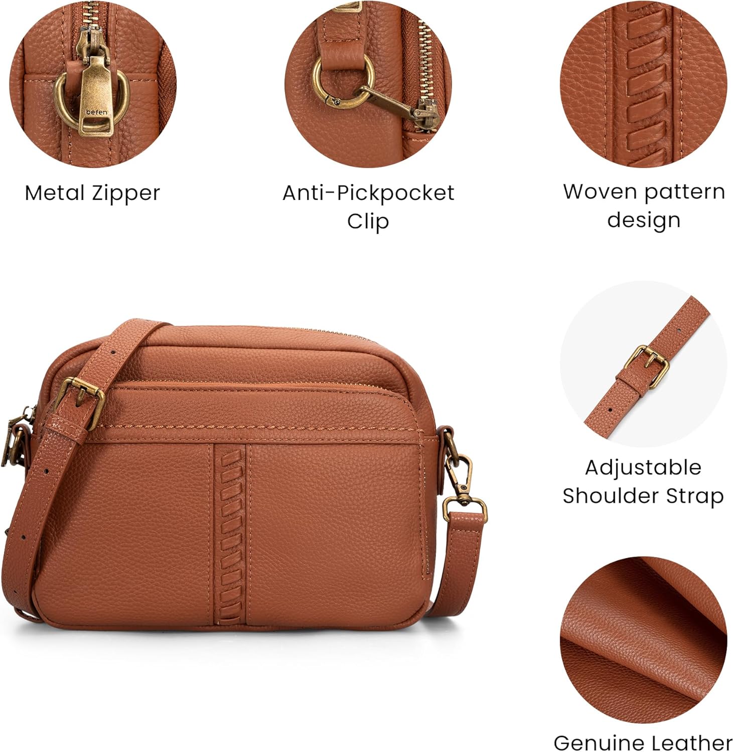 Genuine Leather Crossbody Bag for Women Anti Theft Purse and Hangbags with Built in RFID Wallet