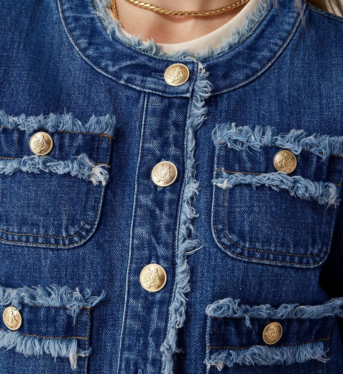 Women's Trendy Jean Jacket Button Down Long Sleeve Cropped Frayed Distressed Jacket Coat