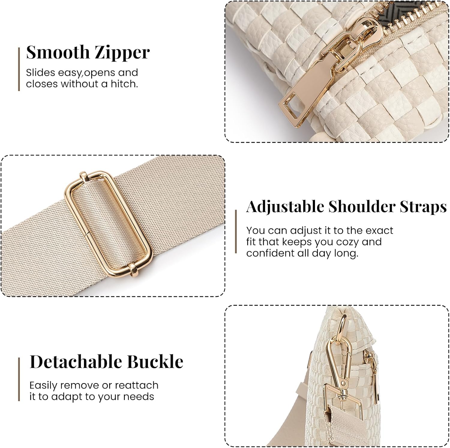 Woven Crossbody Bags for Women Checkered PU Bum Bag Waist Pack Travel Sling Purse with Adjustable Strap