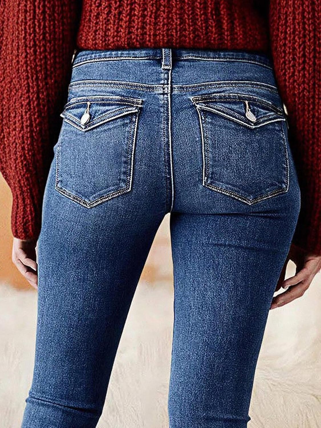 High Waist Women's Skinny Jeans Butt Lifting Slim Fit Casual Wash Stretchy Skinny Leg Double Button Pants