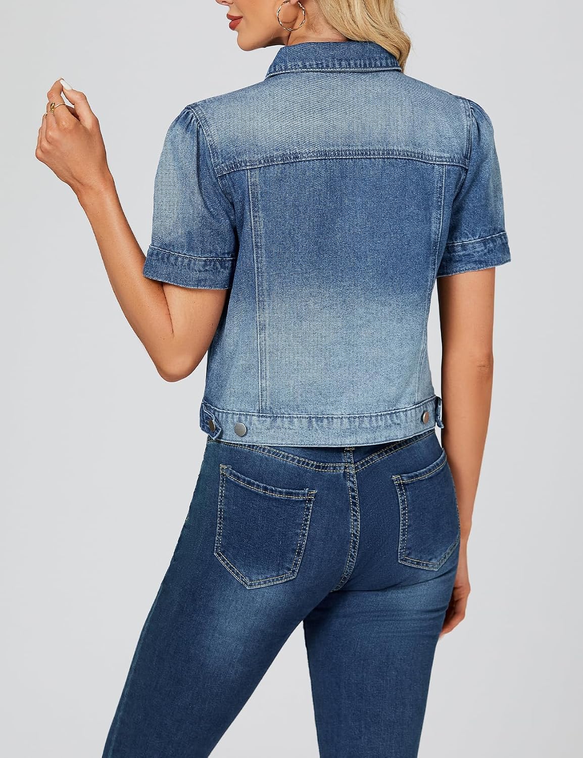 Short Sleeve Jacket for Women Cropped Puff Jean Jackets Summer Crop Cardigan Trucker Coat