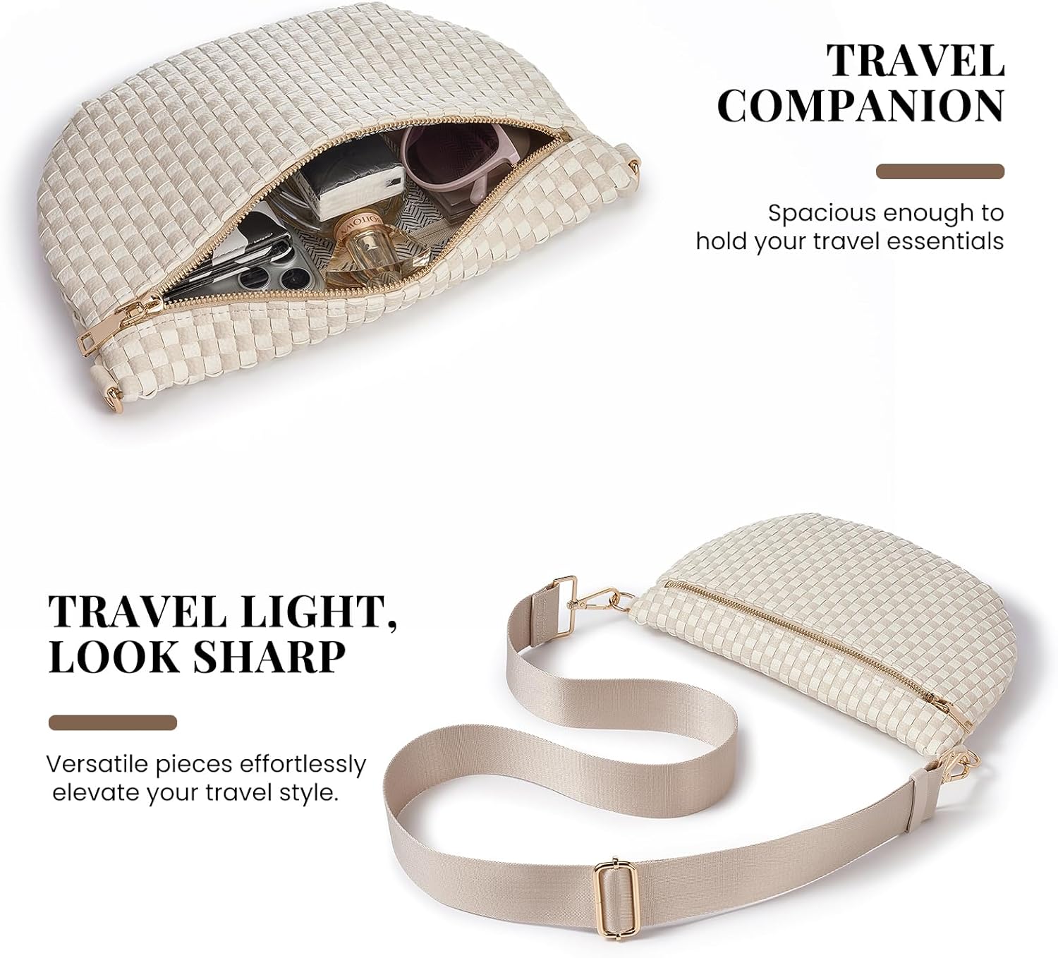 Woven Crossbody Bags for Women Checkered PU Bum Bag Waist Pack Travel Sling Purse with Adjustable Strap