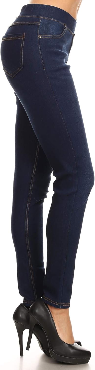 Women's Stretchy Jeans Pull-On Elastic Waist Slim Straight Full Length & Capri Pants