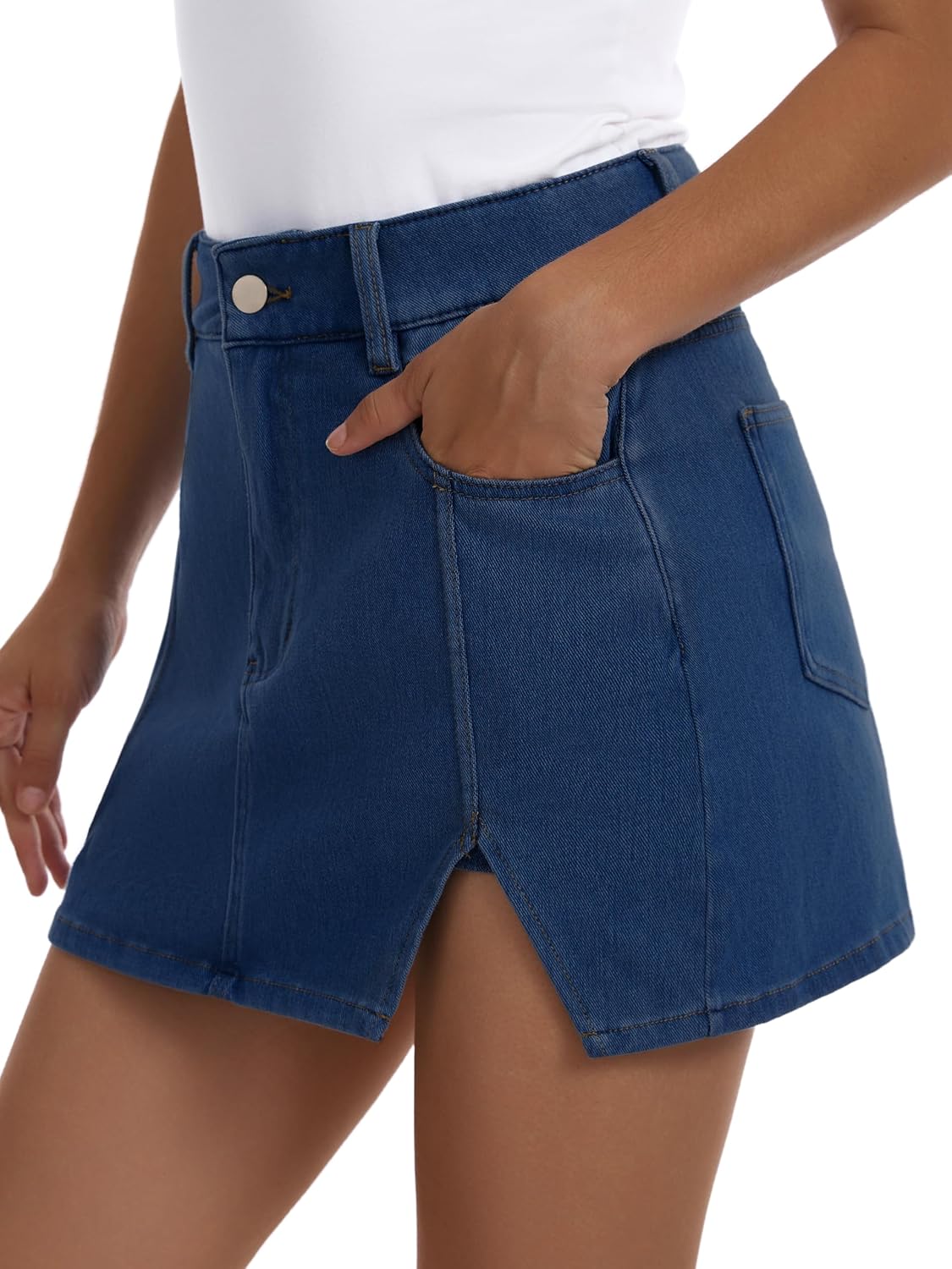 Jean Skort for Women Shorts High Waisted Side Slit Stretch Summer Casual Mini Skirts