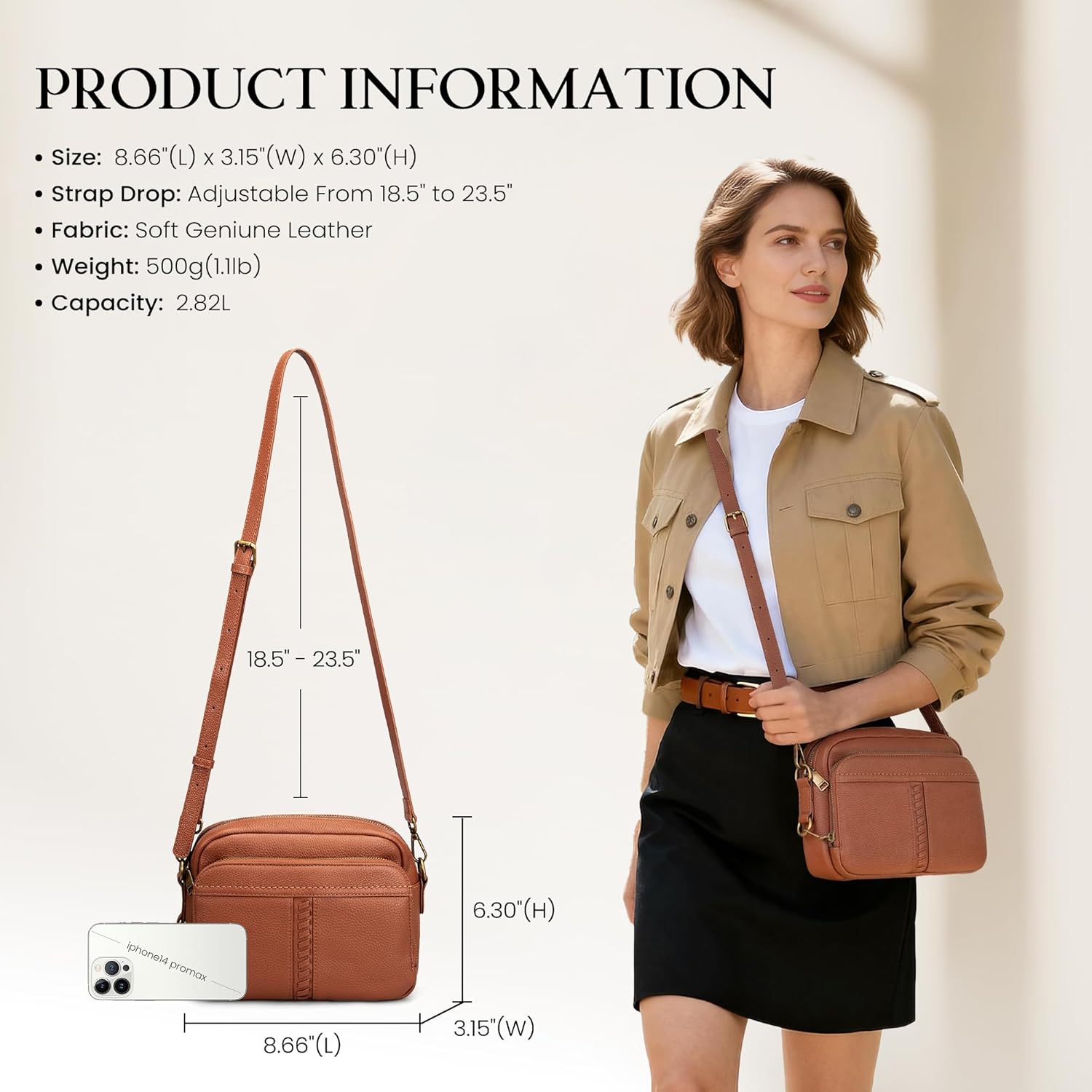 Genuine Leather Crossbody Bag for Women Anti Theft Purse and Hangbags with Built in RFID Wallet