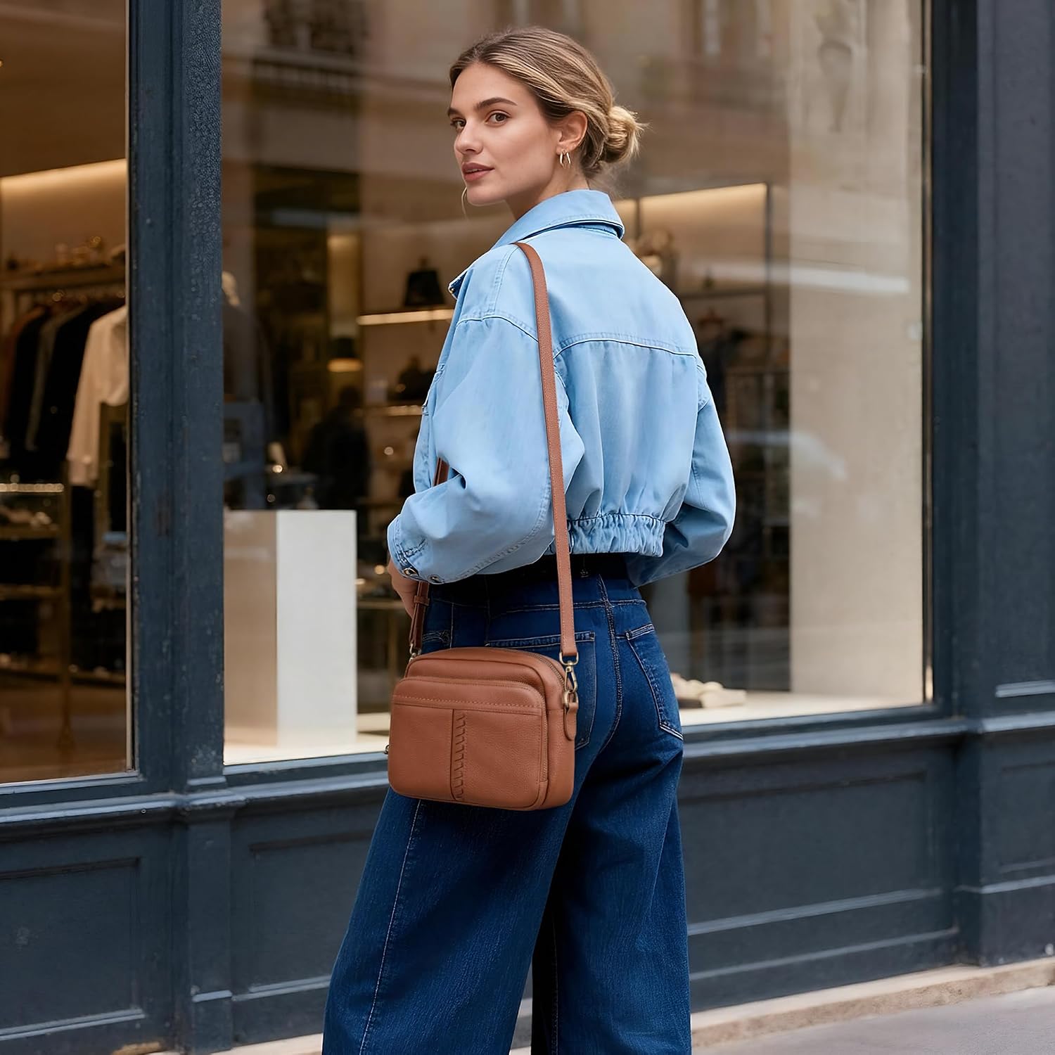 Genuine Leather Crossbody Bag for Women Anti Theft Purse and Hangbags with Built in RFID Wallet