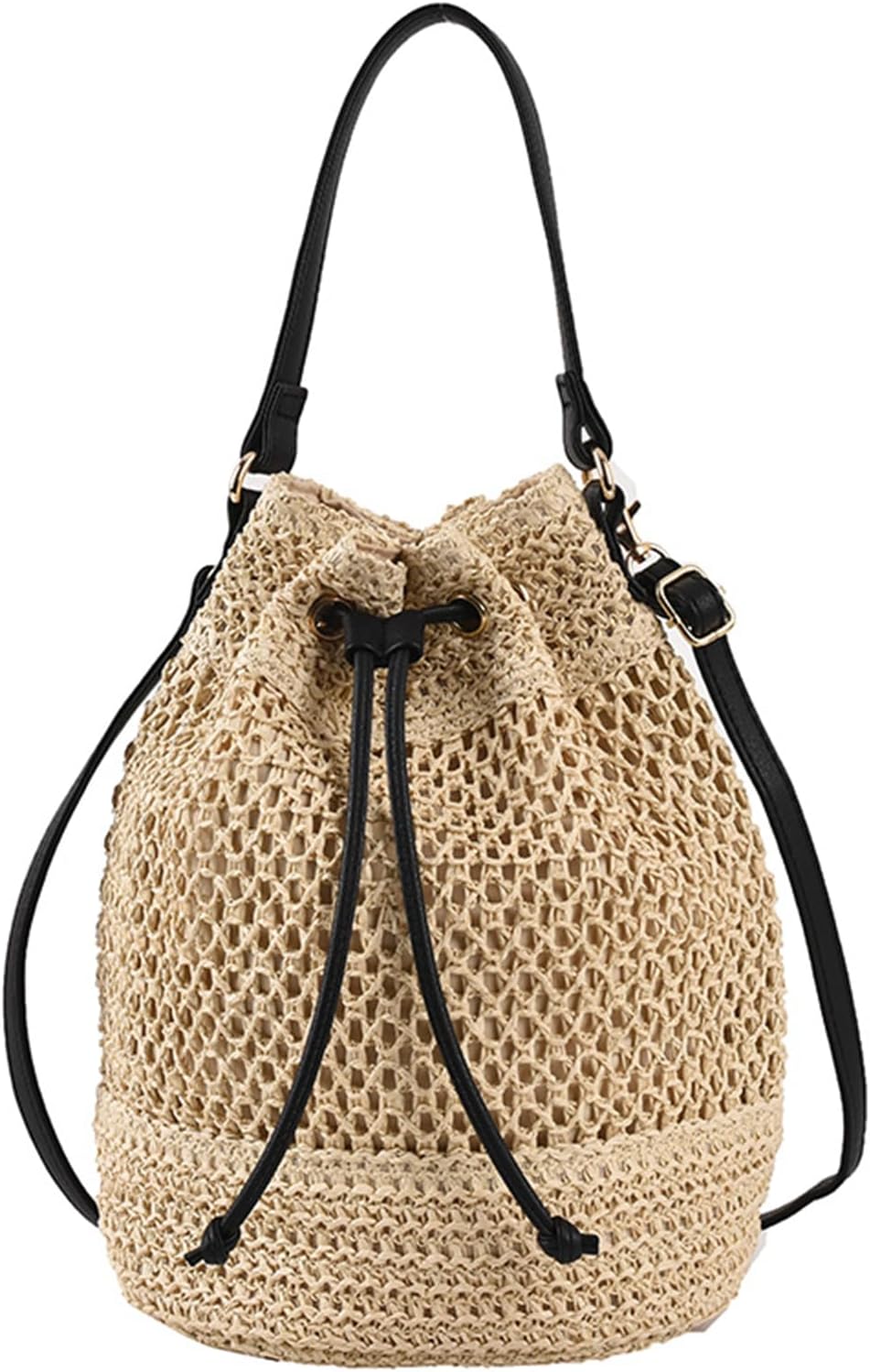 Straw Bucket Bag Summer Small Woven Crossbody Bags for Women Hobo Drawstring Purse Vacation Handbags Beach Bag