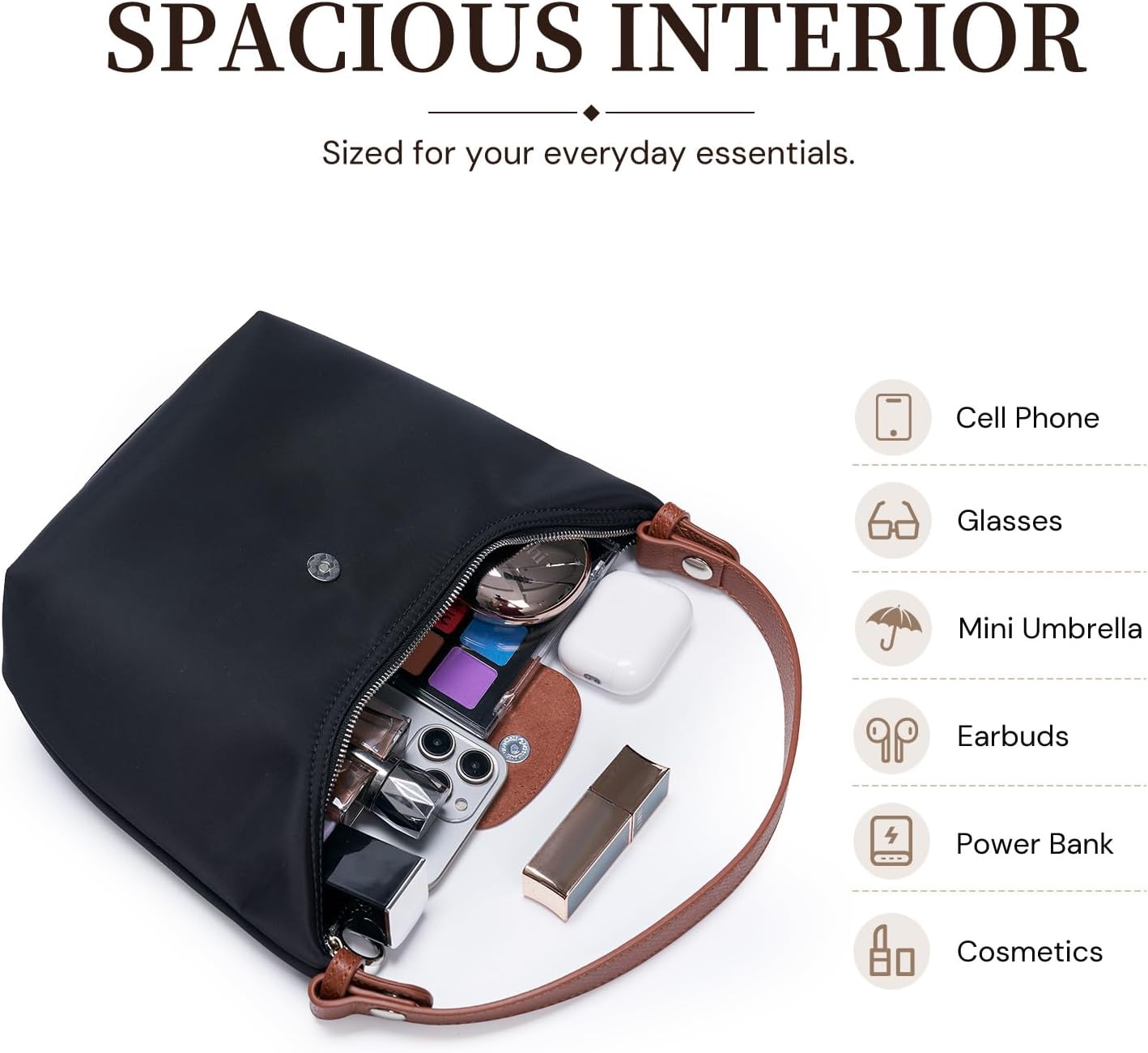 Mini Nylon Handbag for Women Crossbody Small Shoulder Bag with 2 Straps Convertible Dumpling Purse Crescent Underarm Bag