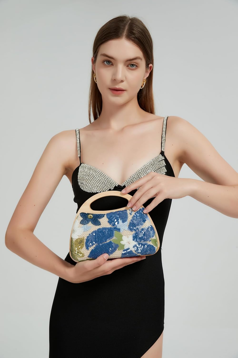 Straw Clutch Handbags Women Beach Crossbody Hand-woven Summer Purse Wallet Top handle Evening Bag for Wedding Party