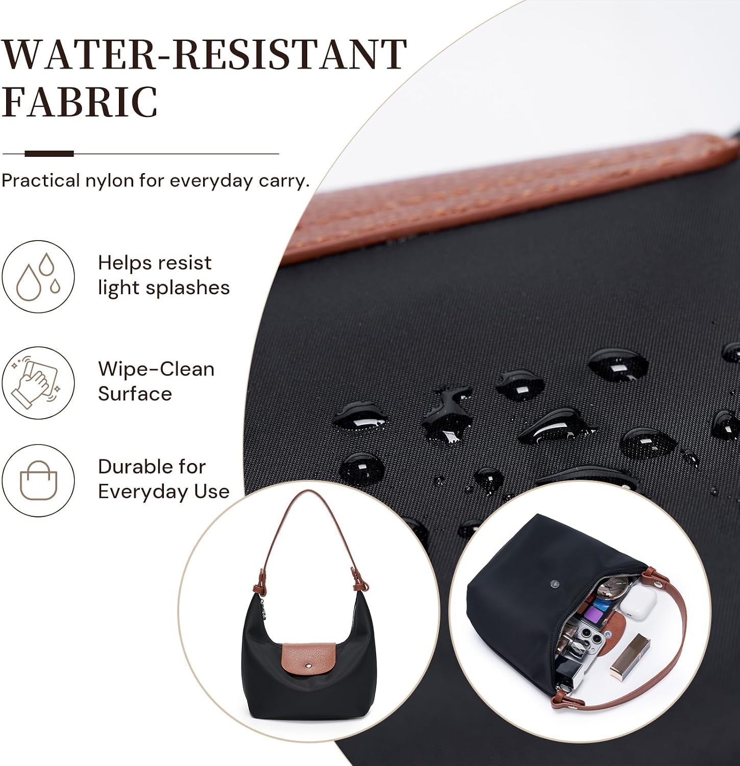 Mini Nylon Handbag for Women Crossbody Small Shoulder Bag with 2 Straps Convertible Dumpling Purse Crescent Underarm Bag