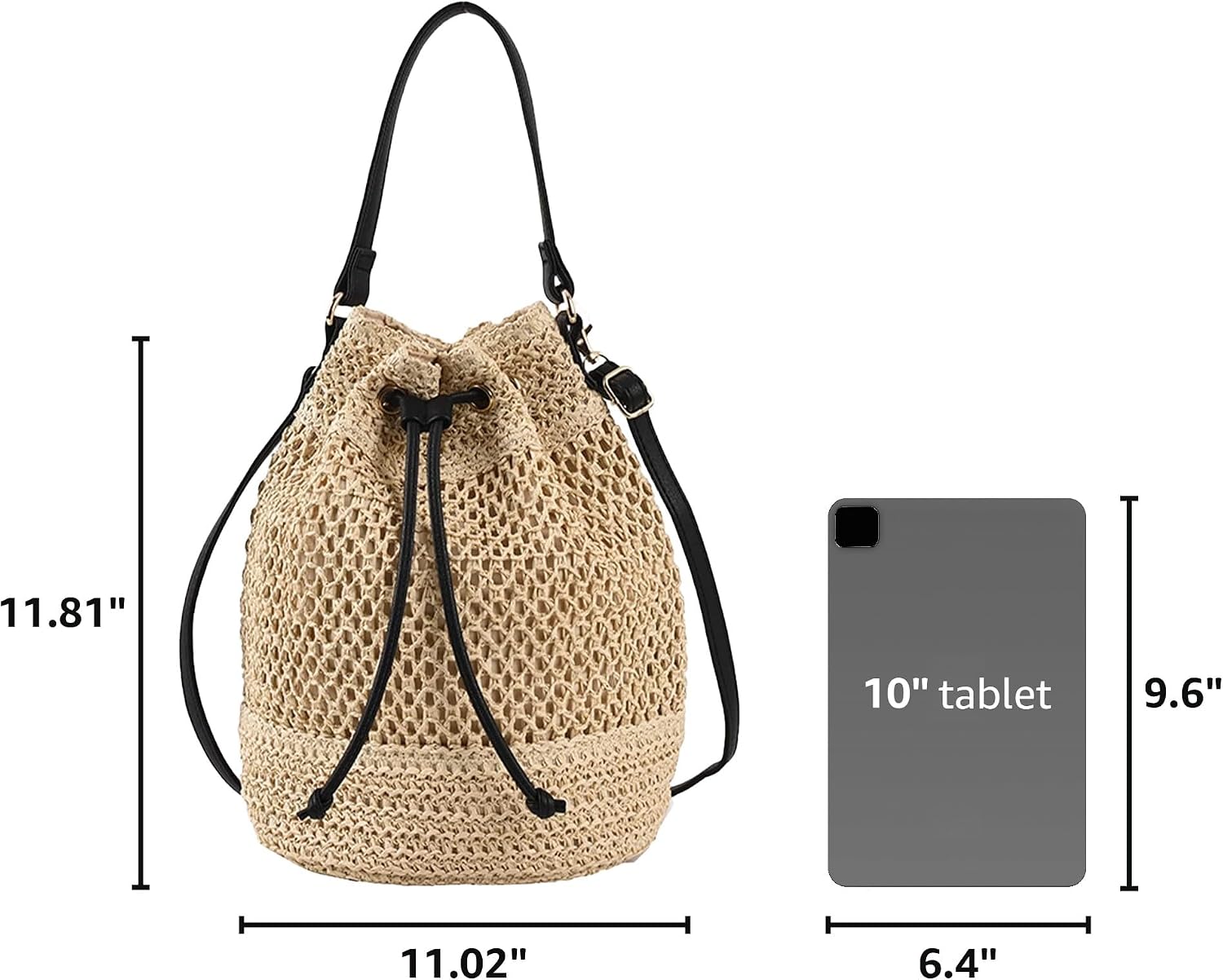 Straw Bucket Bag Summer Small Woven Crossbody Bags for Women Hobo Drawstring Purse Vacation Handbags Beach Bag