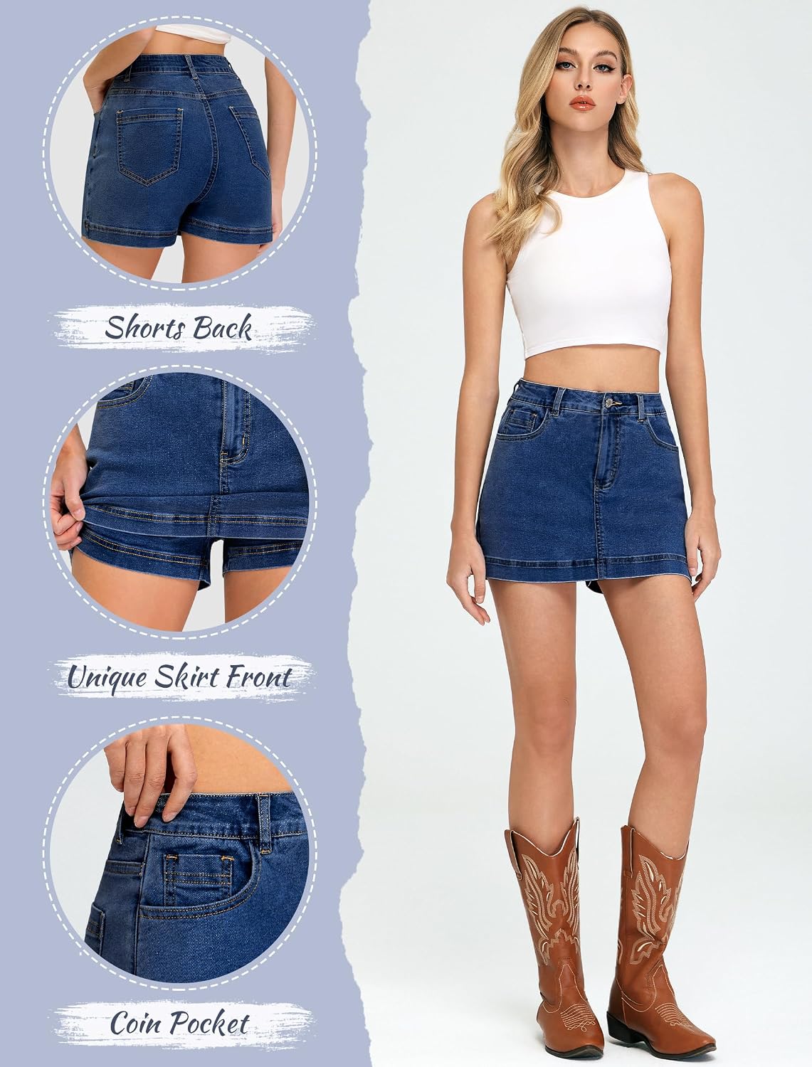 Jean Skorts for Woman 2026 Trendy High Waisted Y2k Mini Skirt Stretchy Shorts Skort Country Concert Outfits