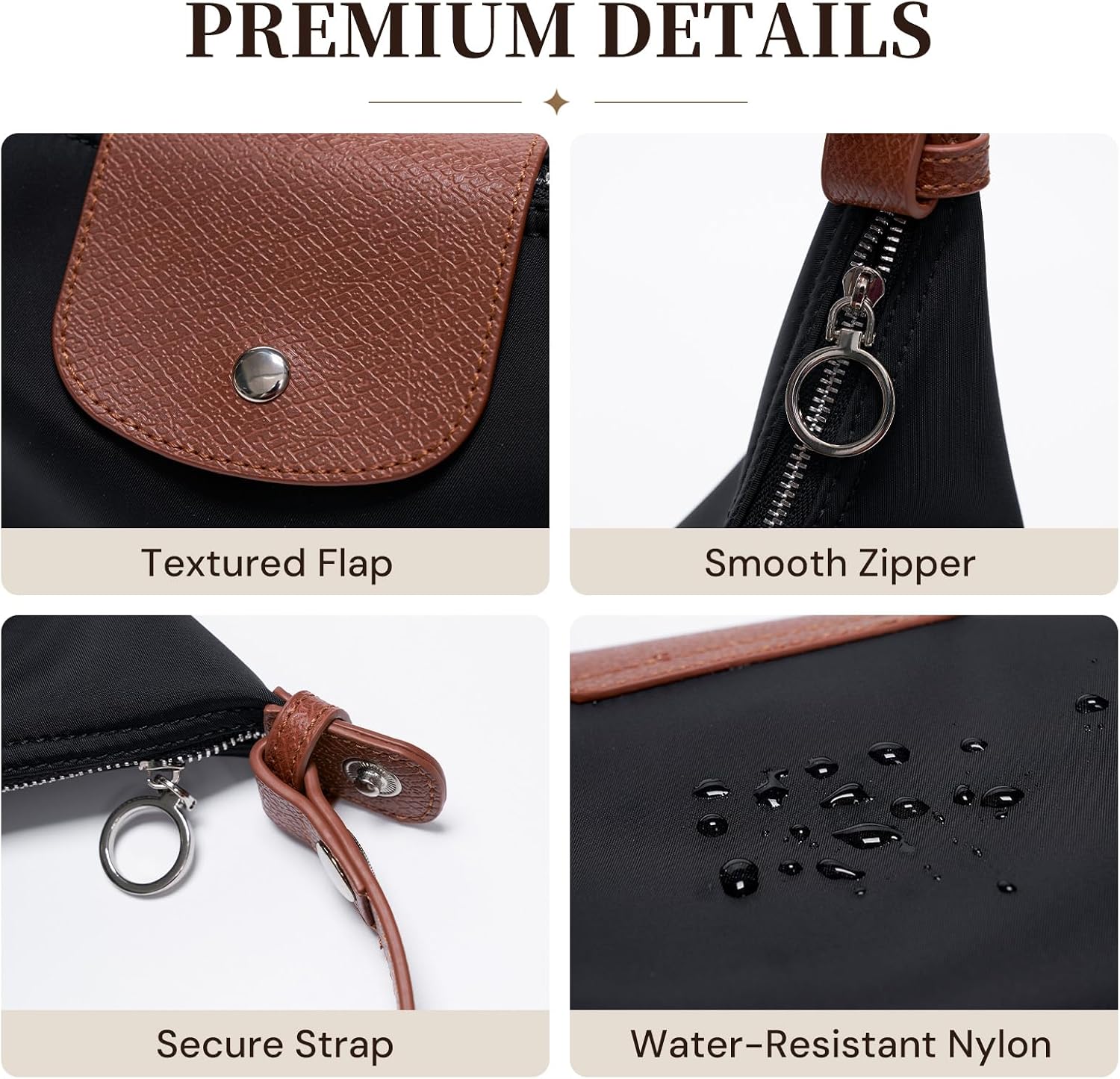 Mini Nylon Handbag for Women Crossbody Small Shoulder Bag with 2 Straps Convertible Dumpling Purse Crescent Underarm Bag