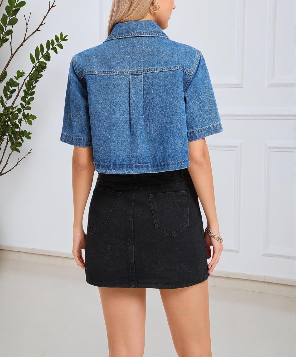 Short Sleeve Jacket for Women Lightweight Cropped Trendy Button Down Jean Jacket Trucker Coat