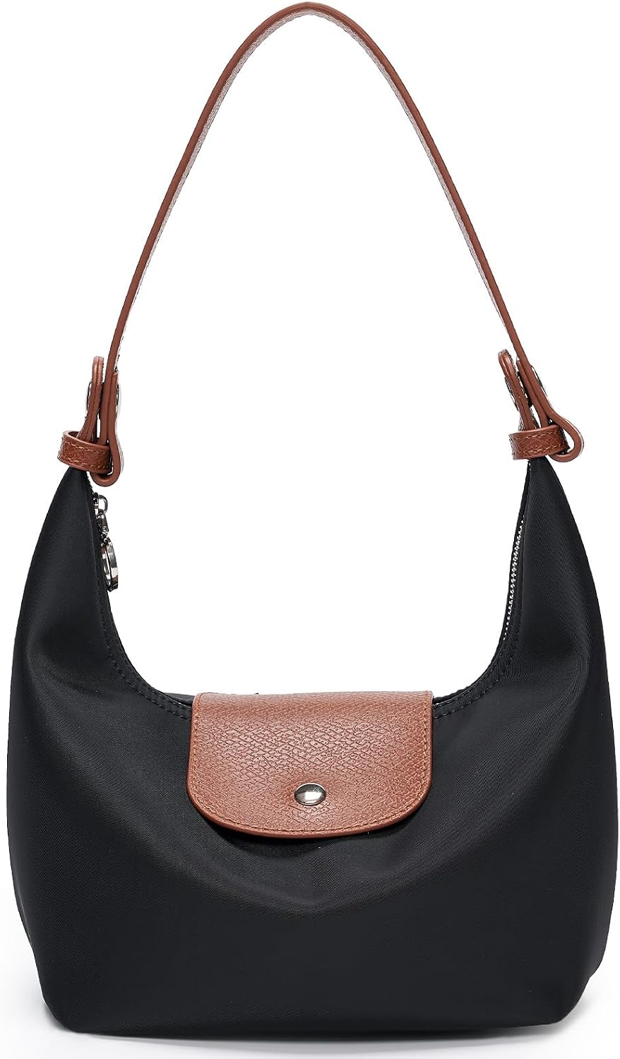 Mini Nylon Handbag for Women Crossbody Small Shoulder Bag with 2 Straps Convertible Dumpling Purse Crescent Underarm Bag