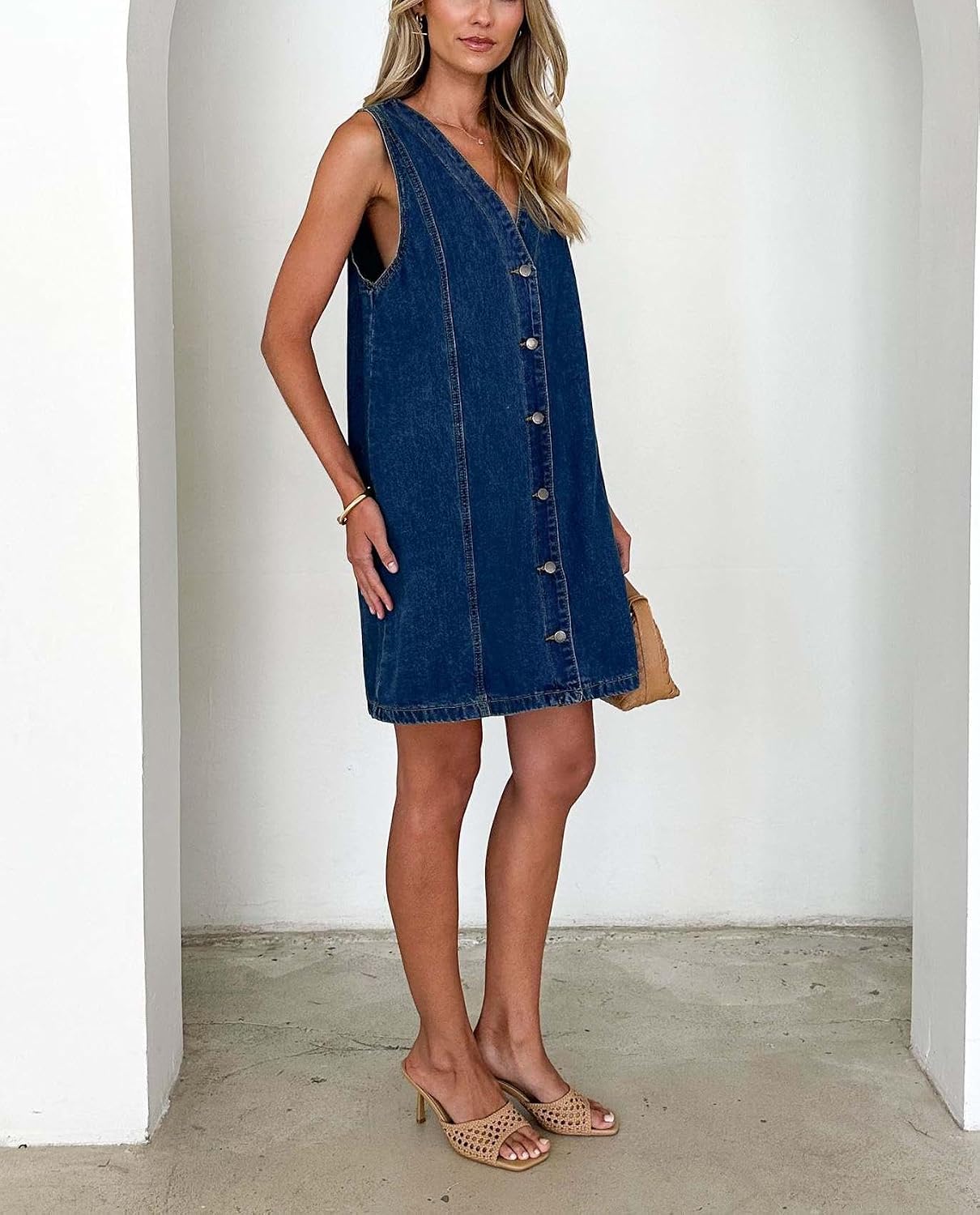 Women's Summer Casual Mini Dress Button Down Sleeveless A line Jean Tank Dresses Women's Summer Casual Mini Dress Button Down Sleeveless A line Jean Tank Dresses