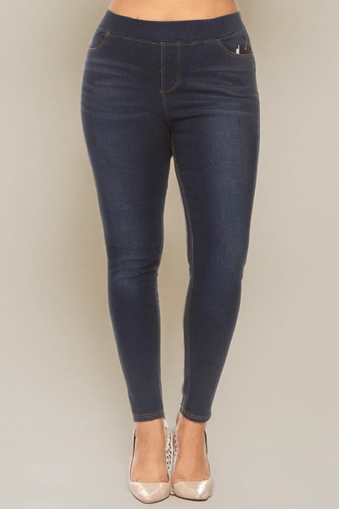Women's Stretchy Jeans Pull-On Elastic Waist Slim Straight Full Length & Capri Pants